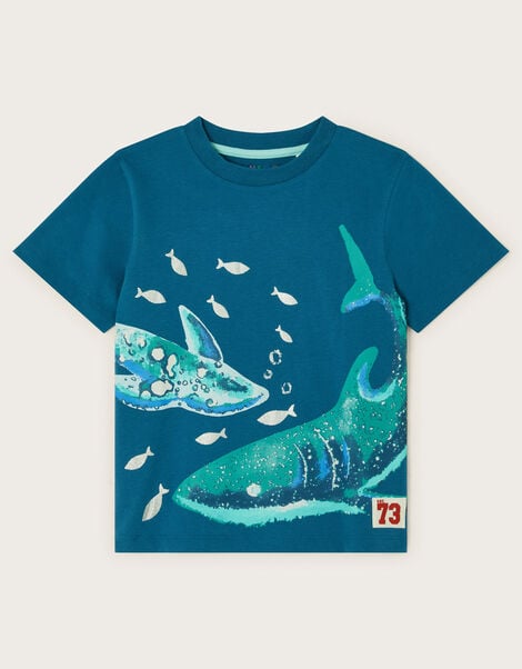 Shark Graphic Cotton T-Shirt, Blue (BLUE), large