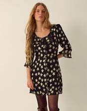Monsoon x Queens of Archive Farrah Metallic Star Jacquard Mini Dress​, Black (BLACK), large