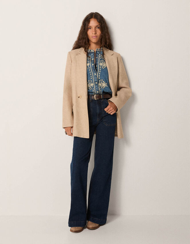 Maison Hotel Narciso Embroidered Denim Blouse, Blue (LIGHT BLUE), large