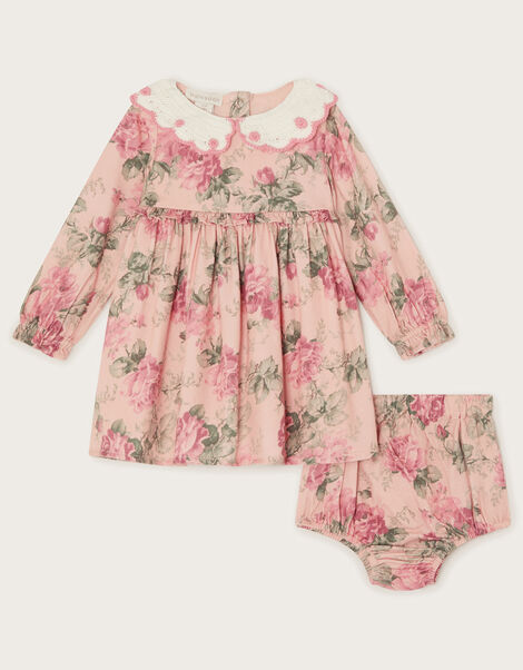 Newborn Betsy Crochet Collar Dress and Floral Briefs Set, Pink (PINK), large
