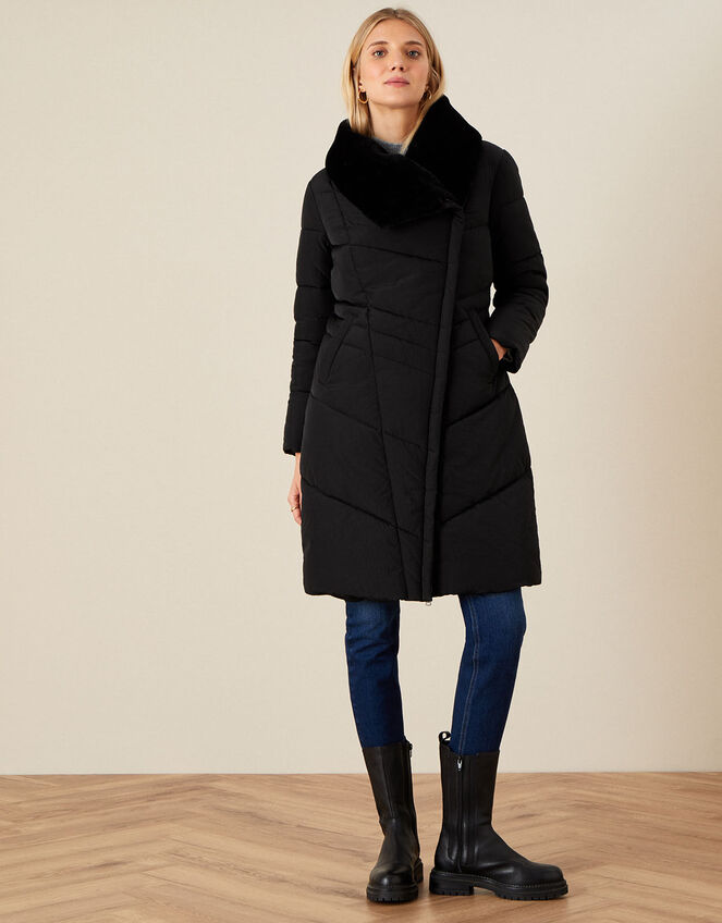 Beverley Faux Fur Collar Coat, Black (BLACK), large