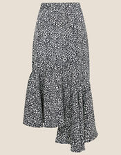 Ditsy Print Frill Detail Midi Skirt, Black (BLACK), large