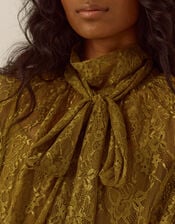 Zadie High Tie Neck Lace Blouse, Green (CHARTREUSE), large