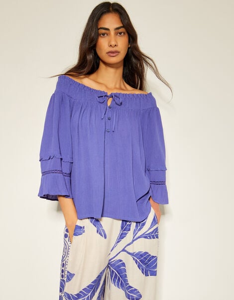 Ava Off-The-Shoulder Smock Top, Blue (BLUE), large