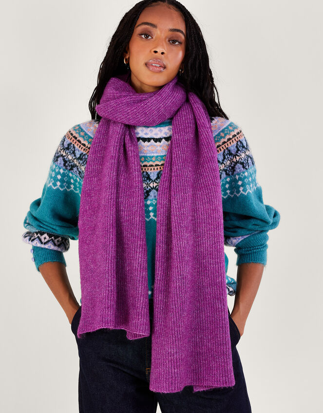 Super Soft Knit Scarf with Recycled Polyester, Purple (PURPLE), large