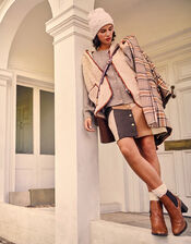 Charlee Checked Poncho Coat with Recycled Polyester, Camel (CAMEL), large