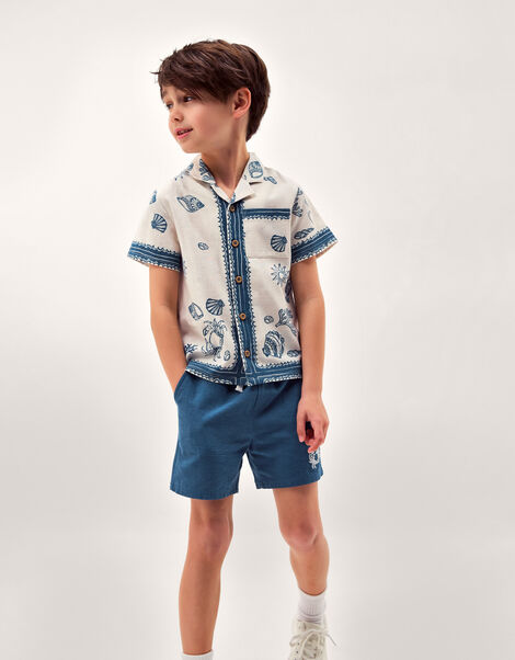 Shell Print Shirt & Shorts Set, Blue (NAVY), large