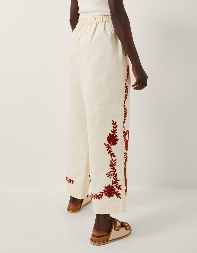 Emilia Floral Embroidered Pants, Ivory (IVORY), large
