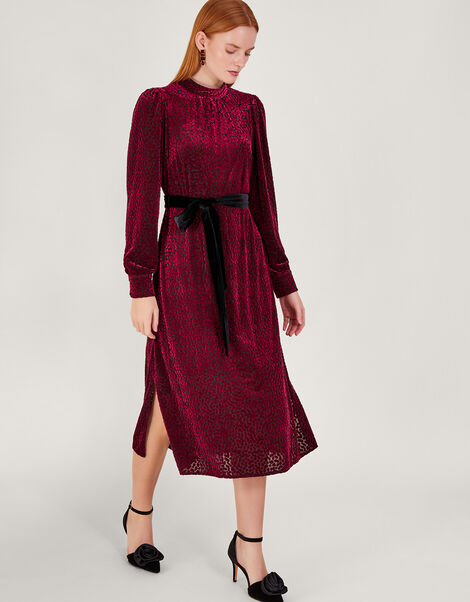 Bria Burnout Midi Dress, Red (RED), large