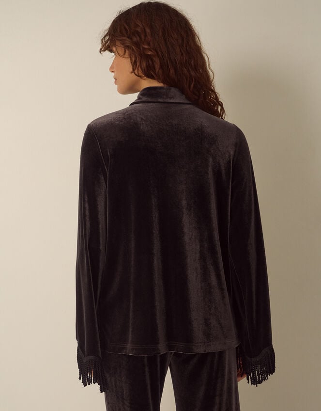 Tami Fringe Cuff Velvet Shirt, Brown (CHOCOLATE), large
