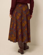 Melinda Check Print Corduroy Midi Skirt, Brown (BROWN), large