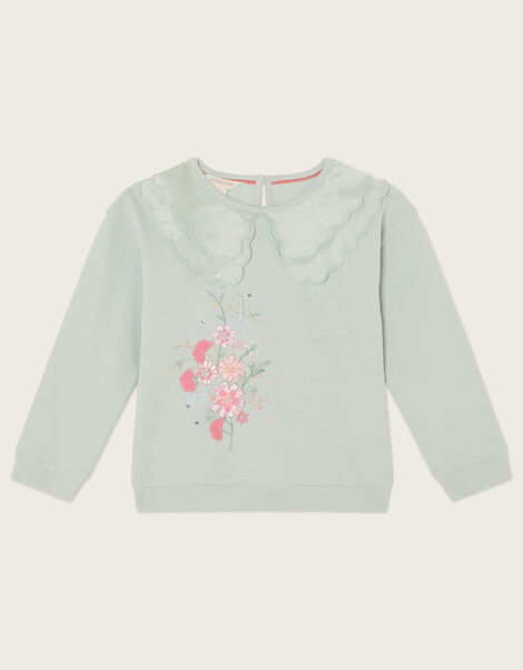 Frill Collar Sweatshirt, Blue (AQUA), large