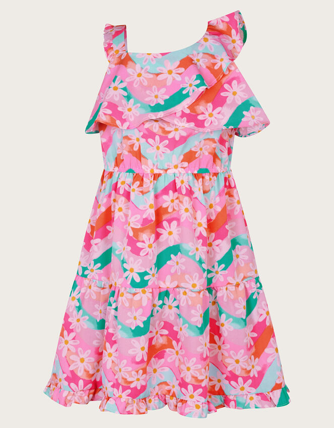 Asymmetrical Frilly Floral Dress, Pink (PINK), large