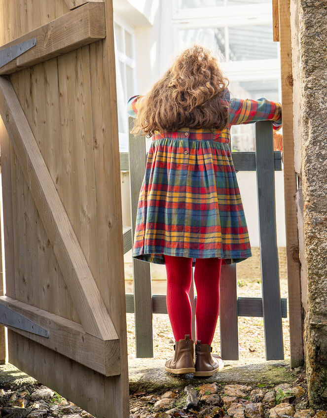 Frugi Ruffle Check Smock Dress, Multi (MULTI), large