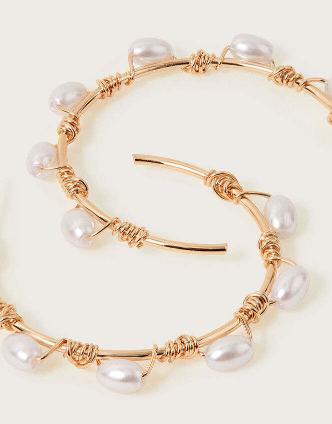 Pearl Twist Hoop Earrings, , large