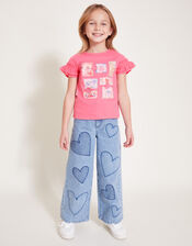 Stamp Print Ruffle T-Shirt, Pink (PINK), large