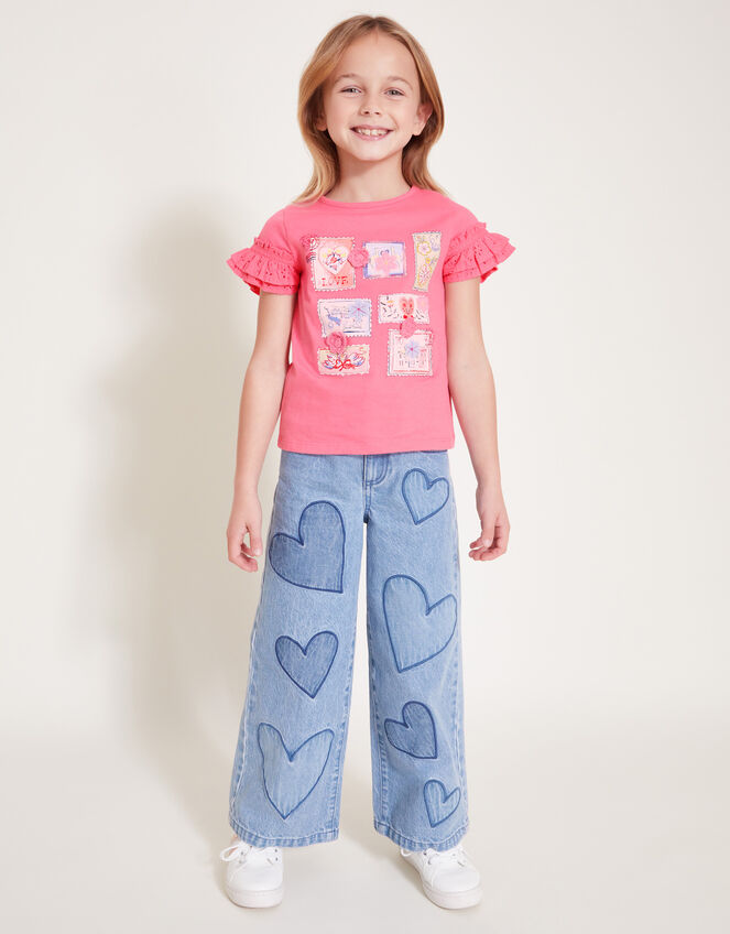 Stamp Print Ruffle T-Shirt, Pink (PINK), large