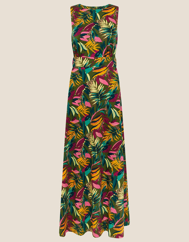 Cut-Out Back Palm Jersey Dress, Green (KHAKI), large