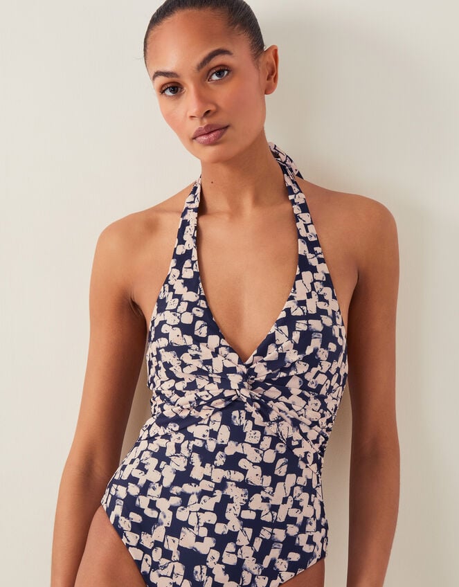 Alwena Abstract Print Halter Swimsuit, Black (BLACK), large