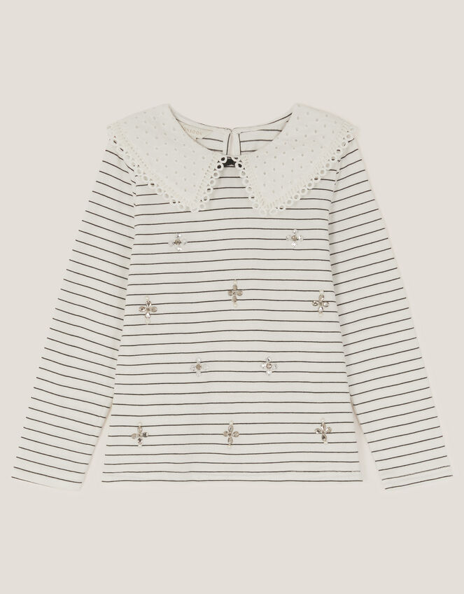 Jewel Stripe Collar Top, Ivory (IVORY), large