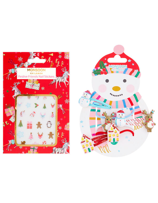 Festive Hair Accessory and Nail Sticker Set, , large