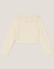 Embellished Collar Fuzzy Cardigan, Ivory (IVORY), large