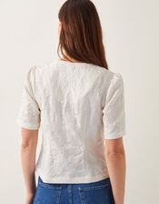 Eliza Short Sleeve Jacquard Top, Ivory (IVORY), large