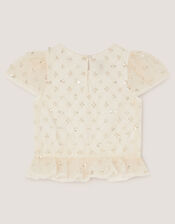 Gracie Embellished Peplum Top , White (WARM IVORY), large