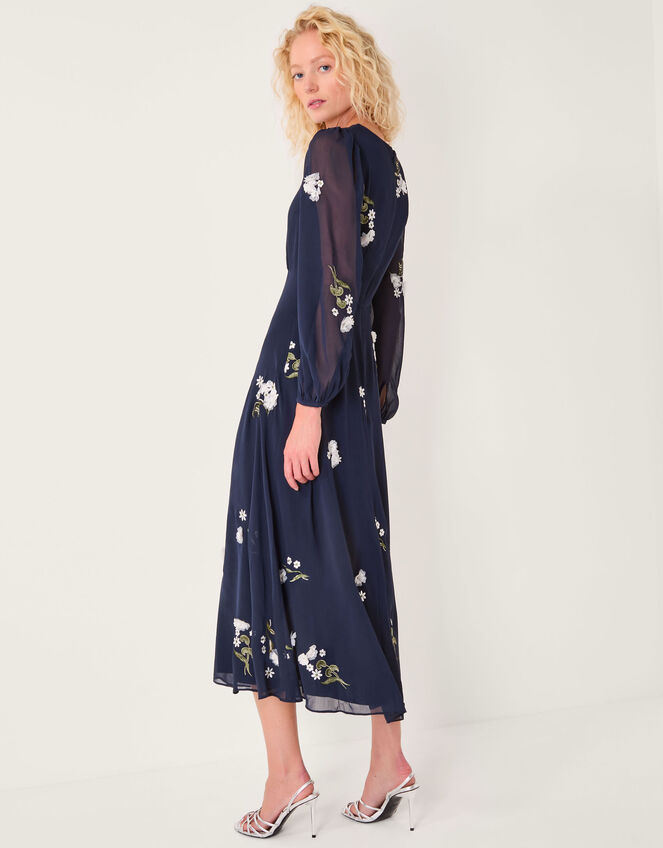 Delilah Floral Appliqu&eacute; Midi Dress, Blue (NAVY), large