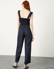Ruby Ruffle Strap Jumpsuit in LENZING™ ECOVERO™, Blue (NAVY), large