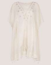 Astrid Tassel Embellished Mini Kaftan, White (WHITE), large