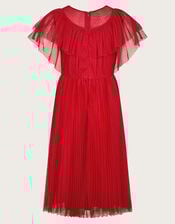 Frilly Polka Dot Mesh Pleated Dress, Red (RED), large
