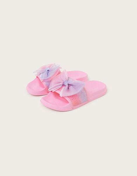 Ombre Bow Glitter Sliders, Pink (PINK), large