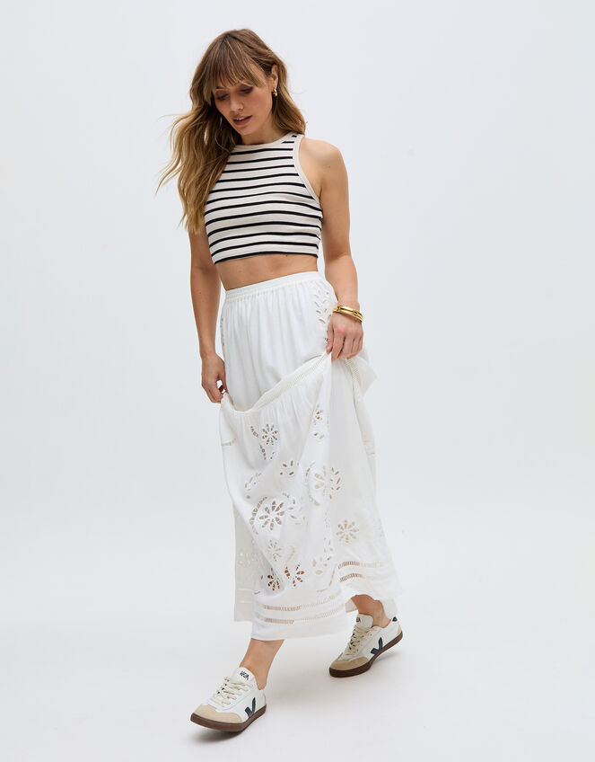 Raffya Georgina Cotton Maxi Skirt, Cream (CREAM), large