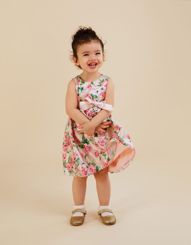 Baby Rose Print Satin Dress Pink