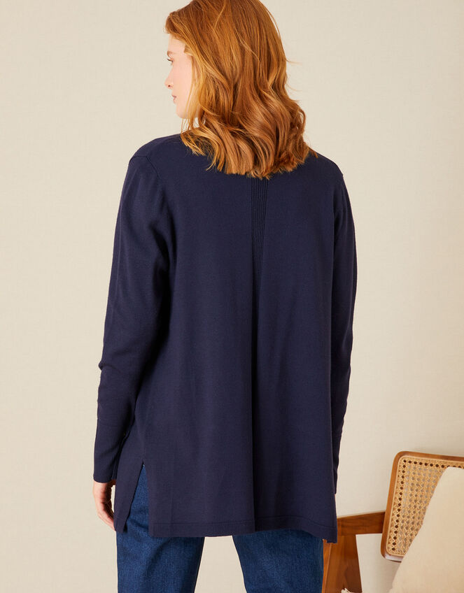 Plain Midi Cardigan with Button Detail Pockets, Blue (NAVY), large