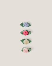 4-Pack Mini Satin Rose Hair Clips, , large