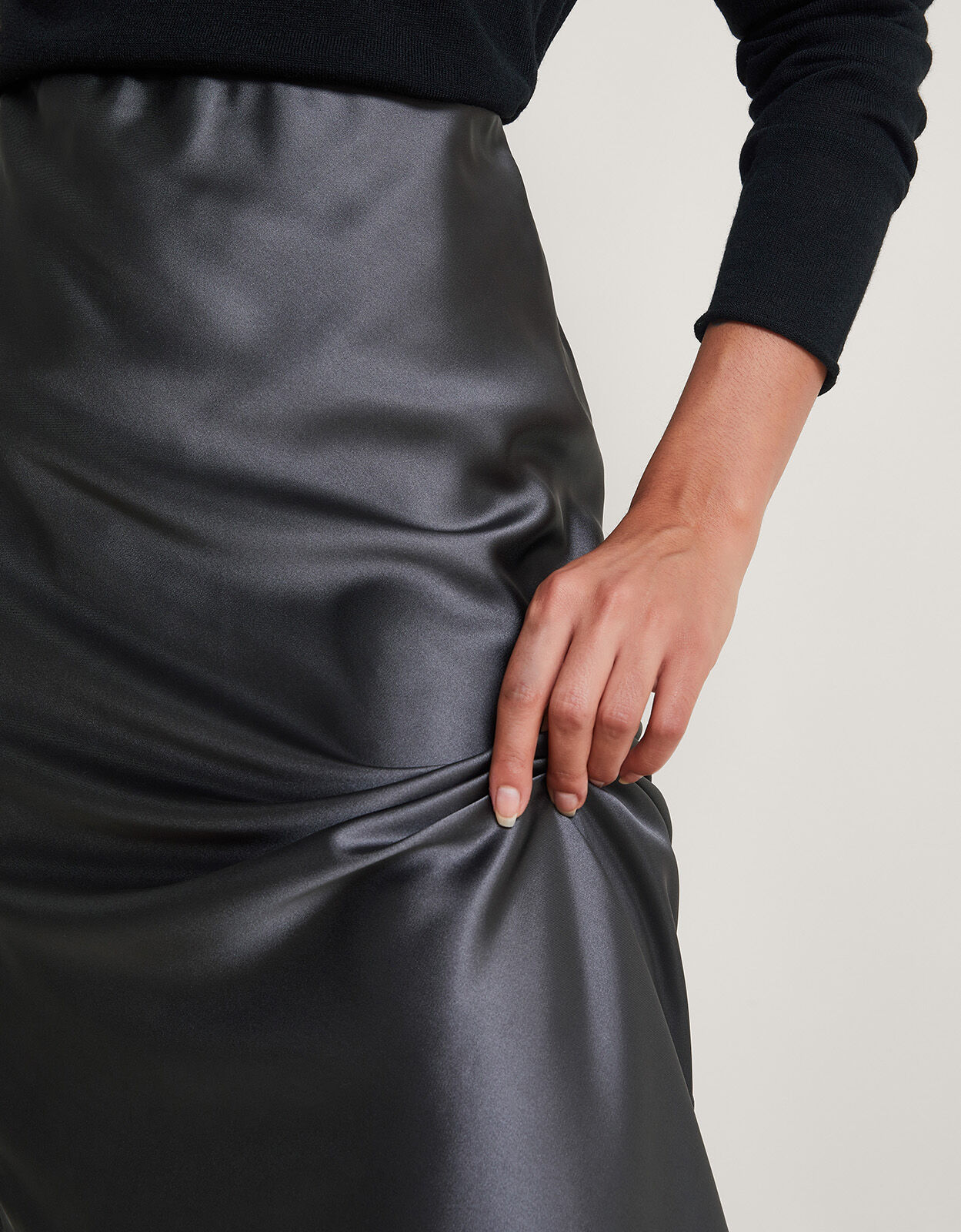 Mid length satin skirts gray outlet