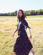 Spot Print Poplin Dress in Organic Cotton, Blue (NAVY), large