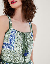 Heritage Print Lace Trim Dress, Green (KHAKI), large