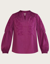 Tonal Embroidered Overhead Top in Sustainable Cotton, Purple (LILAC), large