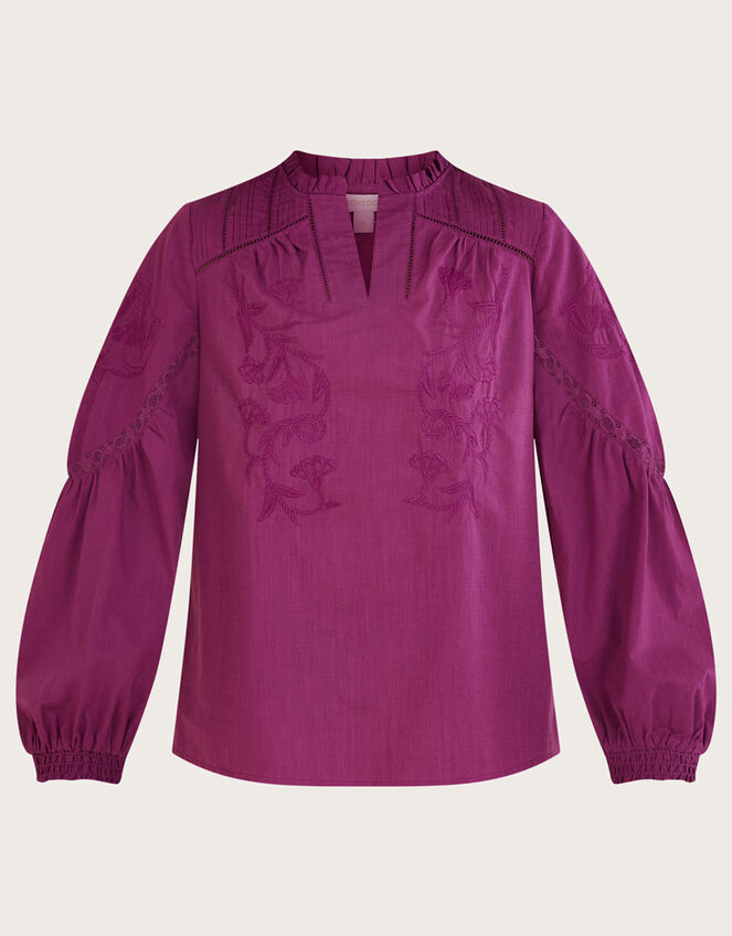 Tonal Embroidered Overhead Top in Sustainable Cotton, Purple (LILAC), large