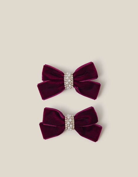 2-Pack Velvet Bow Hair Clips, Purple (PURPLE), large