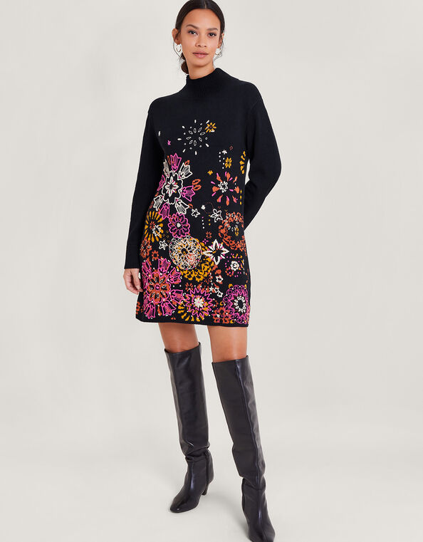 Eve Embroidered Dress, Black (BLACK), large