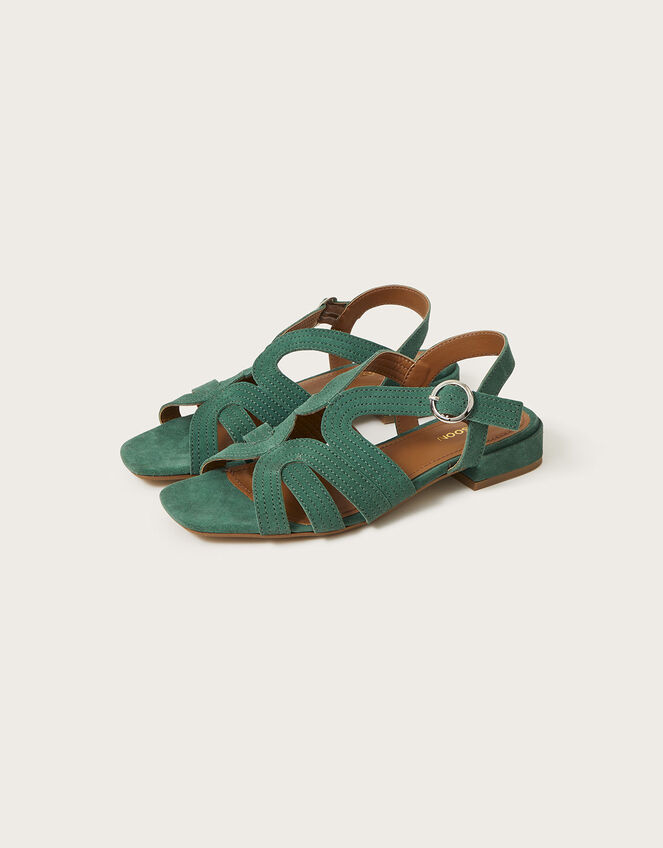 Suede Crossover Flat Sandals, Green (GREEN), large