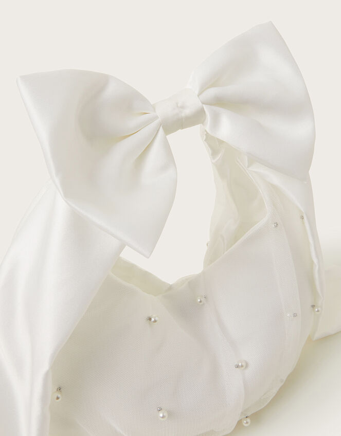 Pearly Bow Handle Tulle Bag, , large