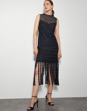 Dixie Embroidered Overlay Tassel Dress, Black (BLACK), large