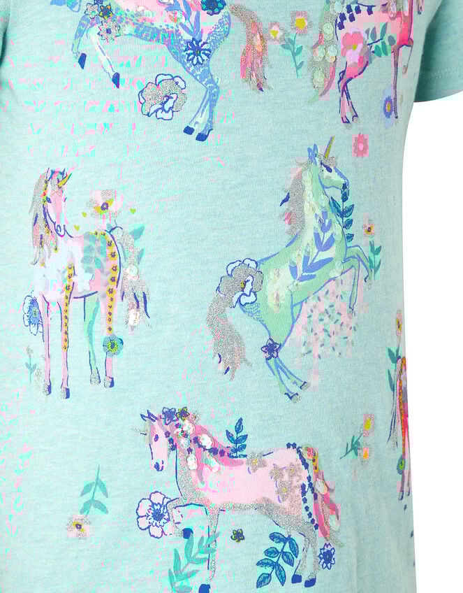 Adele Sparkle Unicorn T-Shirt in Organic Cotton, Blue (AQUA), large