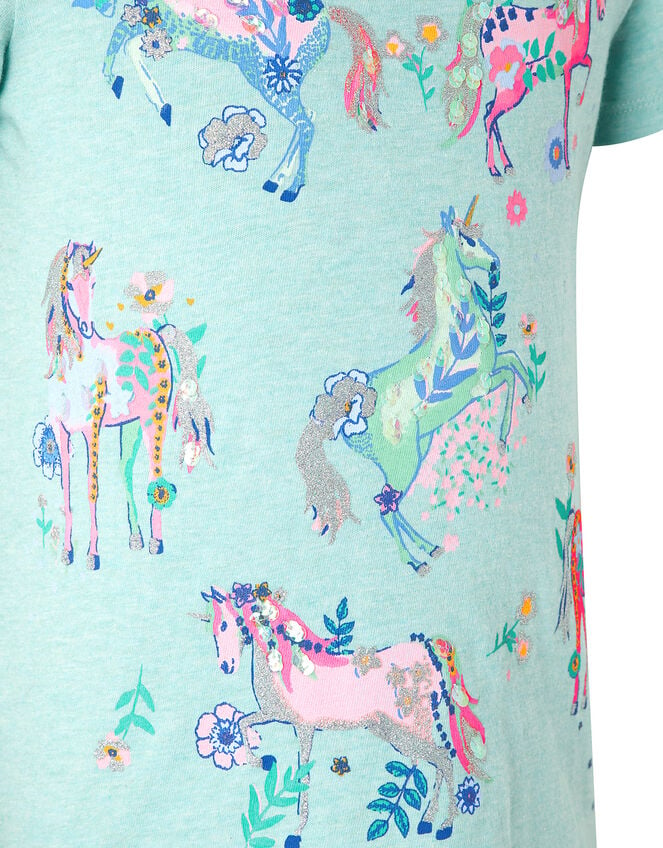 Adele Sparkle Unicorn T-Shirt in Organic Cotton, Blue (AQUA), large