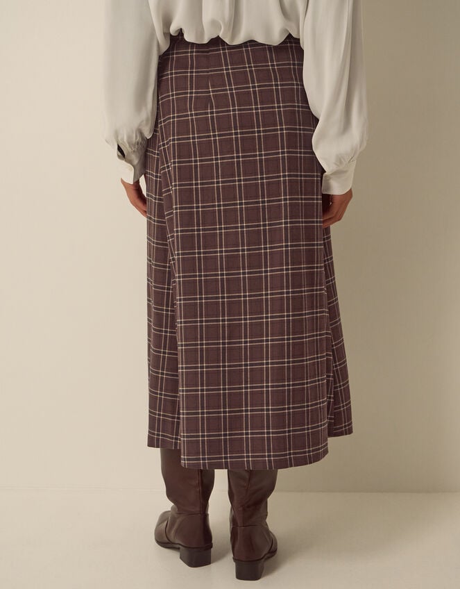 Gracie Check Print Midi Skirt, Brown (BROWN), large